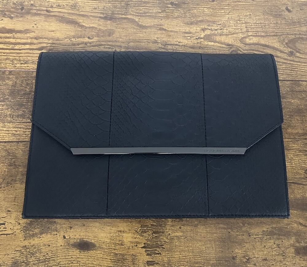 BCBG MaxAzria Black Snakeskin Embossed Envelope Clutch Purse Sleek Classic Night